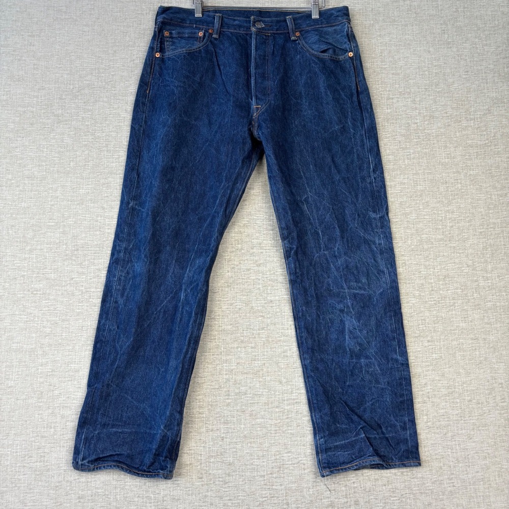 Levis 501 Men's 36x32 Jeans Dark Grainy Washed Indigo Blue Denim